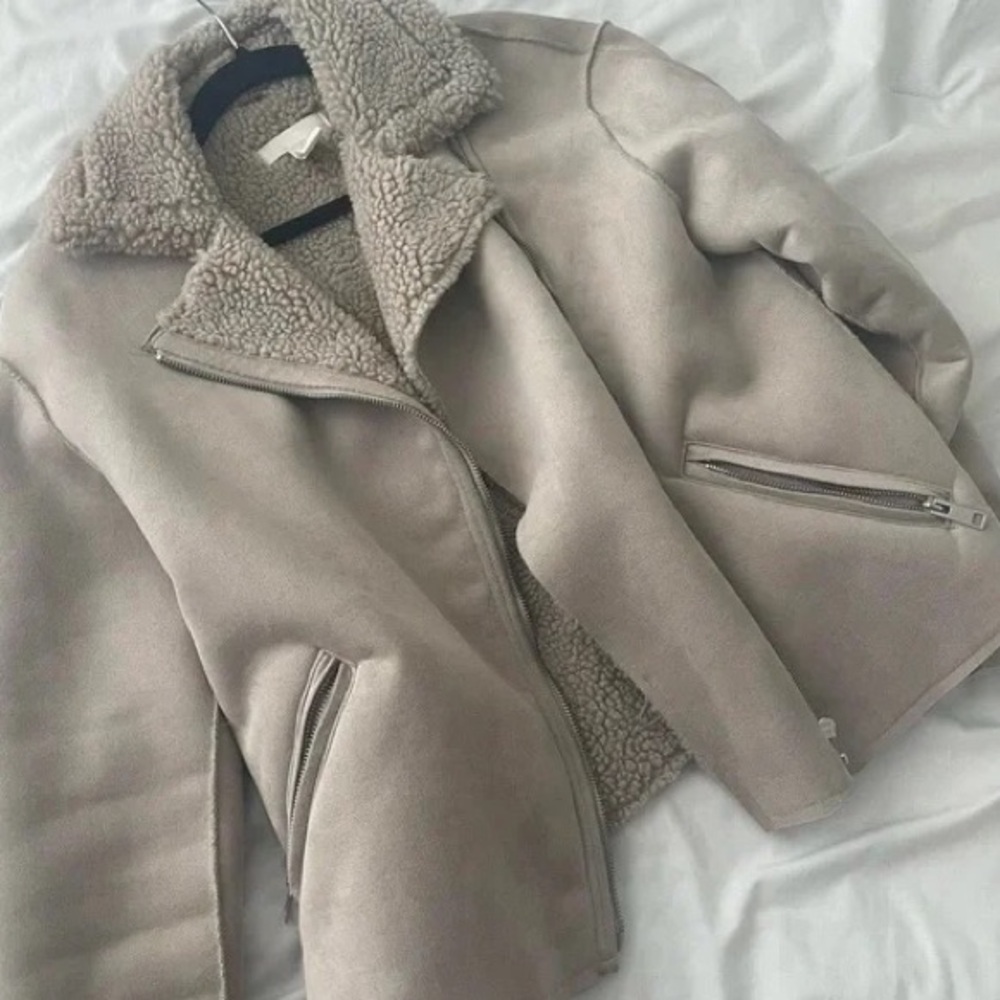 Zip Up Jacket Faux Suede Shearling Lined